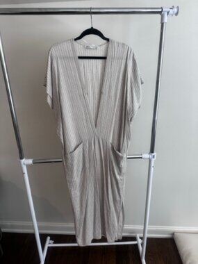 ZARA Linen Kaftan Dress Size [S/M] – Neutral Stripe w/ Pockets